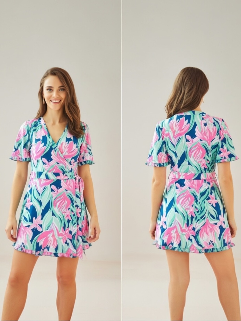 Lilly Pulitzer Liddy Faux Wrap Dress Skort L Shorts MrPeacock Blue Ruffle Romper